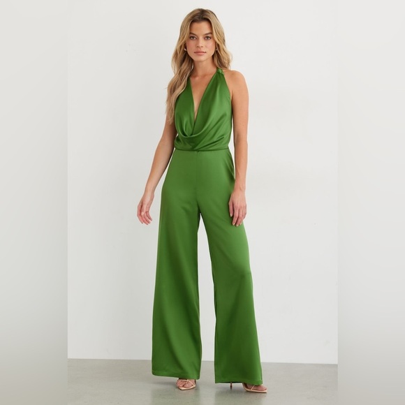 Dynamite Pants - Green Halter Wide-Leg Jumpsuit
